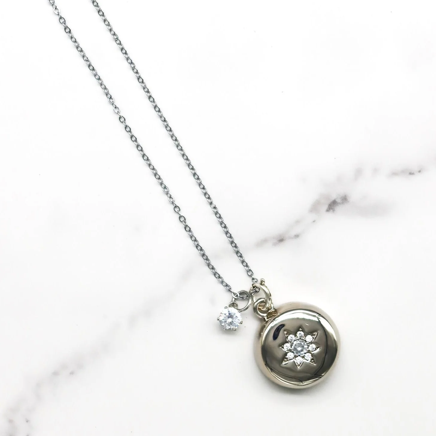 Embedded Star Necklace w/ CZ Stone - Sterling Silver - Image 3
